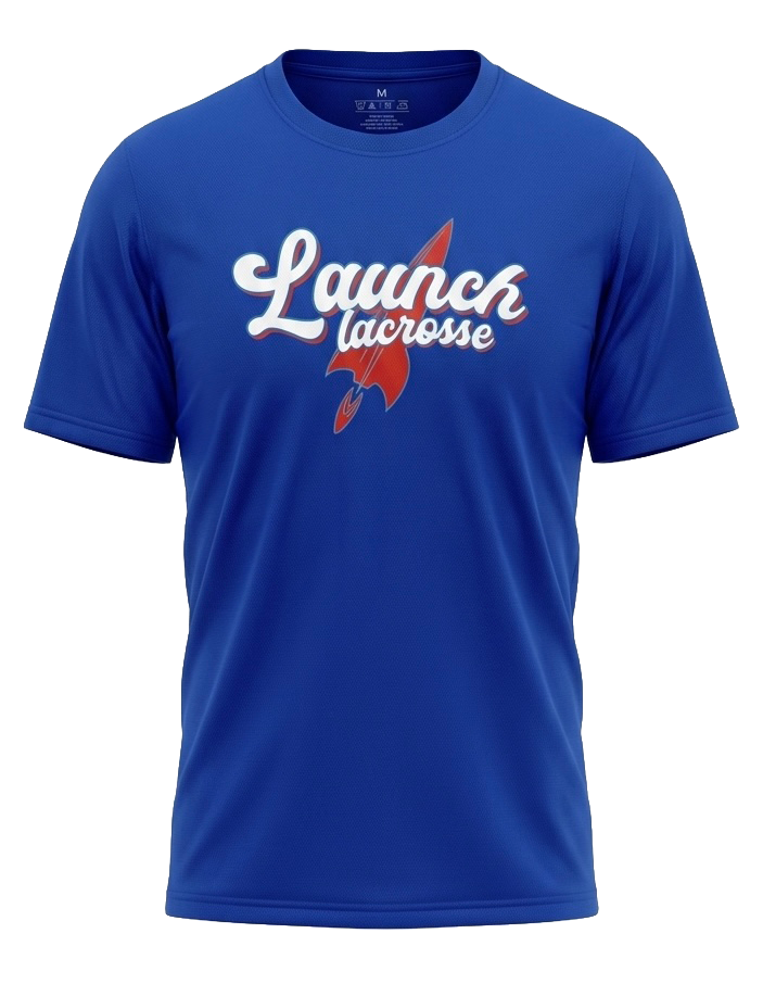Launch Lacrosse Blue Script Dri Fit Shirt