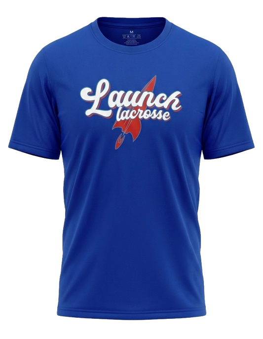 Launch Lacrosse Blue Script Dri Fit Shirt